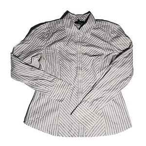 Alfani‎ Oxford Button Down Long Sleeve Blouse Blue and White Pin Stripe Size 4